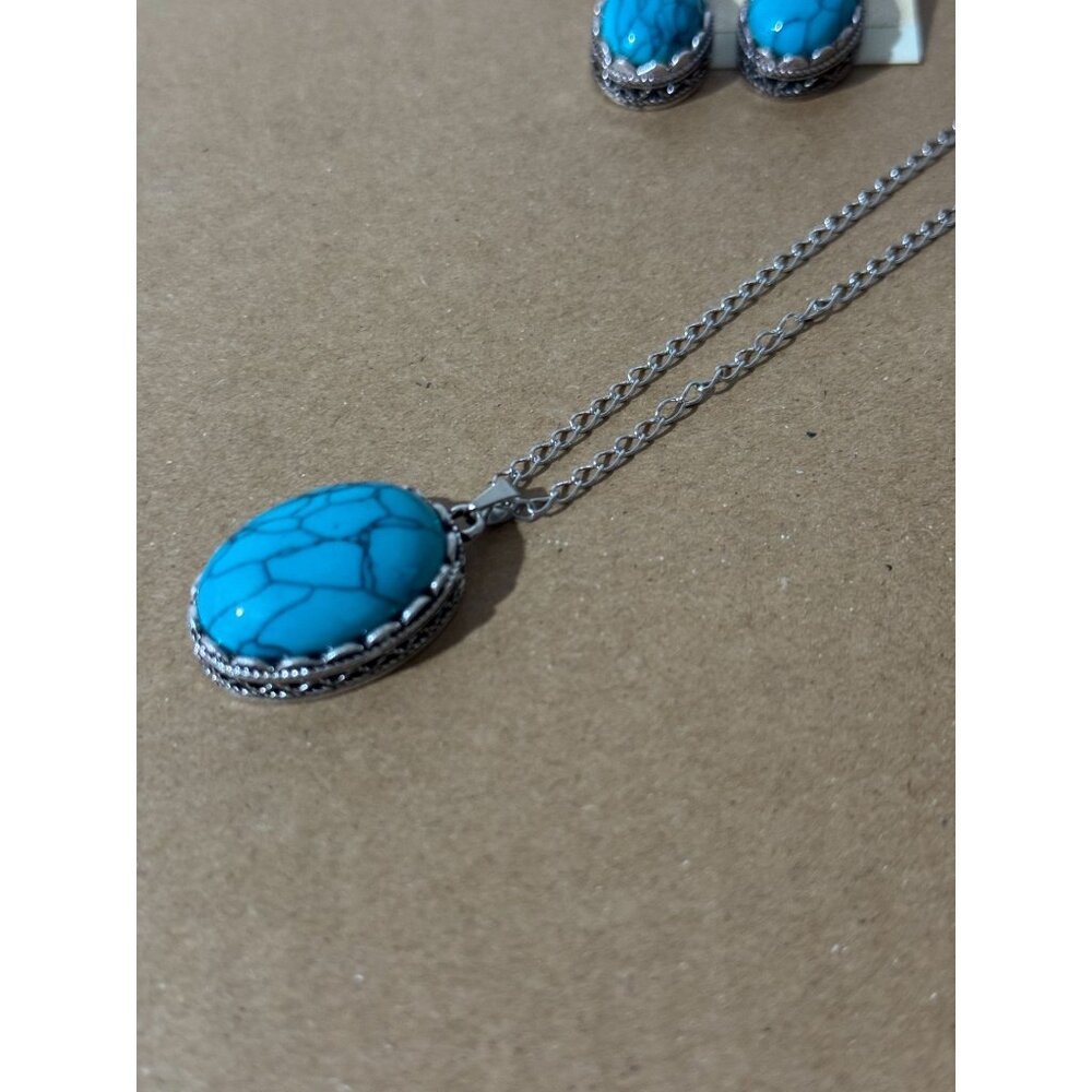 Beonon Turquoise Elegance Jewelry Set – Pendant Necklace, Earrings & Ring